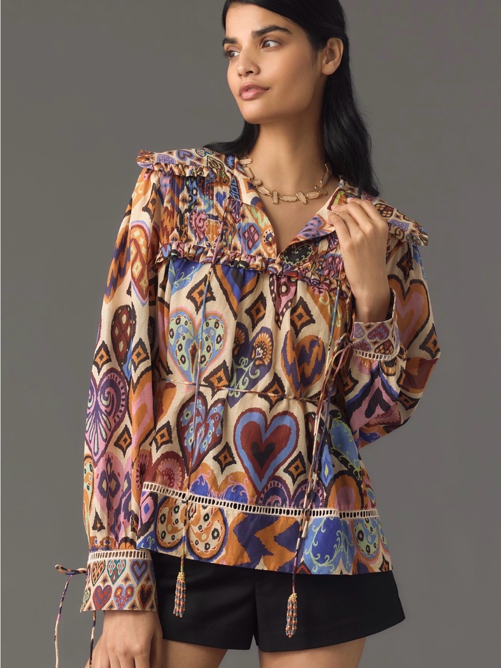 Farm Rio Farm Rio Hearts Ikat Cream Blouse
